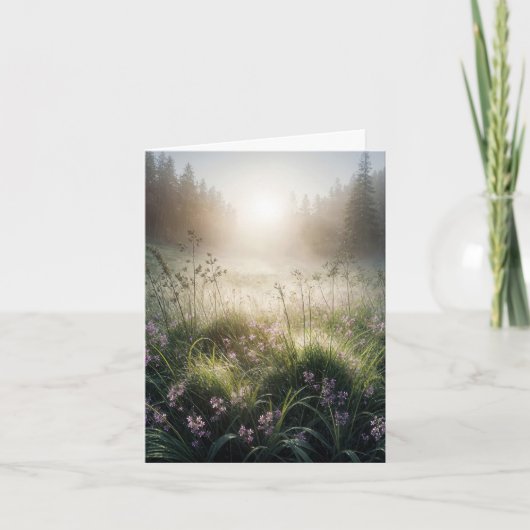 Misty Morning Meadow Note Card Karte (Vorderseite)