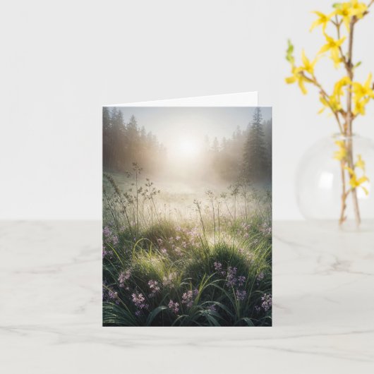 Misty Morning Meadow Note Card Karte (Gelbe Blume)