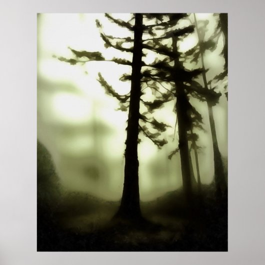 Misty Morning Monotone Forest Landschaft Poster (Vorne)