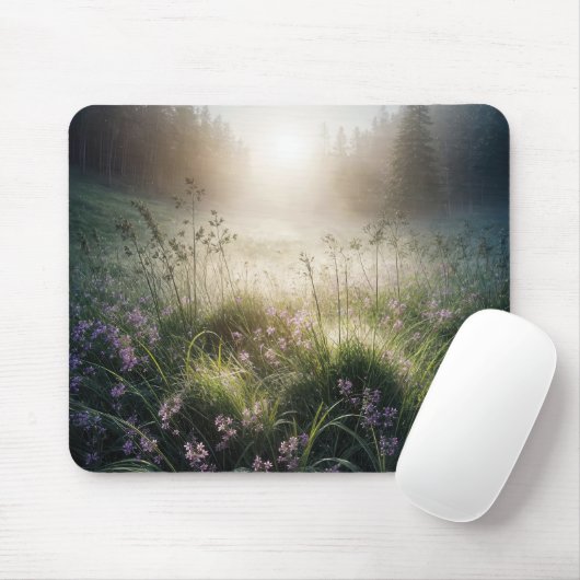 Misty Morning Wiese mit Wildblumen Mousepad (Mit Mouse)