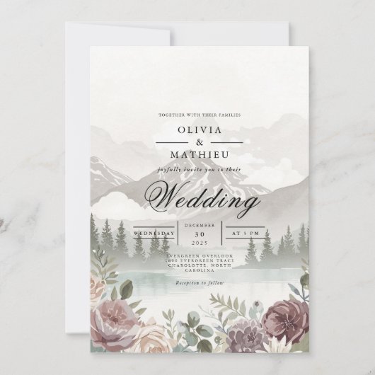 Misty Mountain Background Romance Wedding Einladung (Vorderseite)