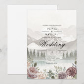 Misty Mountain Background Romance Wedding Einladung (Vorne/Hinten)