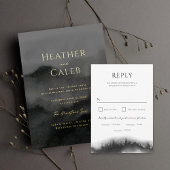 Misty Mountain Black Watercolor Wedding RSVP Karte