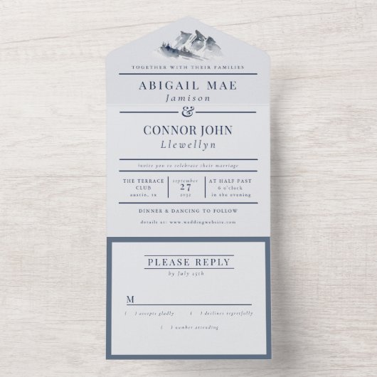 Misty Mountain Blue Gray All In One Einladung (Innen Boden)