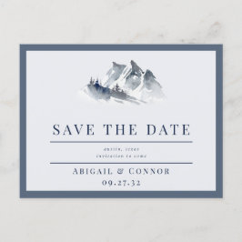 Misty Mountain Blue Gray White Save the Date Ankündigungspostkarte