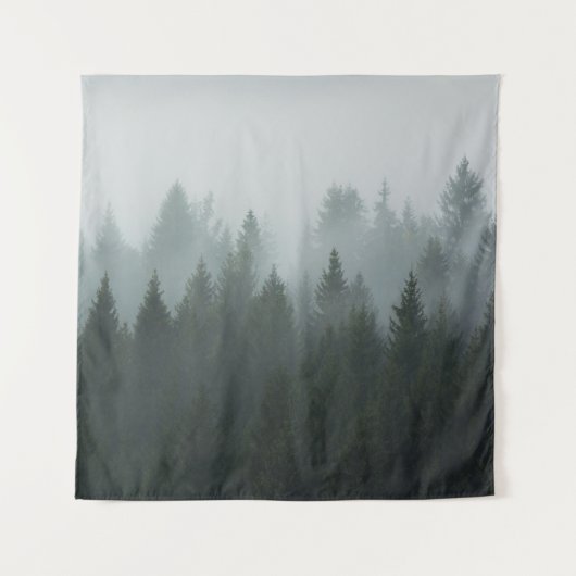 Misty Mountain Forest Autumn Fog Wandteppich (Vorderseite)