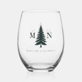 Misty Mountain Forest Green Pine Tree Wedding Weinglas Ohne Stiel (Vorderseite)