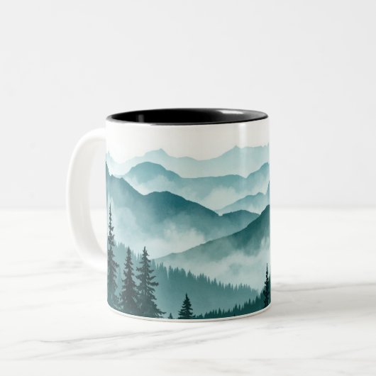 Misty Mountain Forest Landschaft Zweifarbige Tasse (Vorderseite Links)