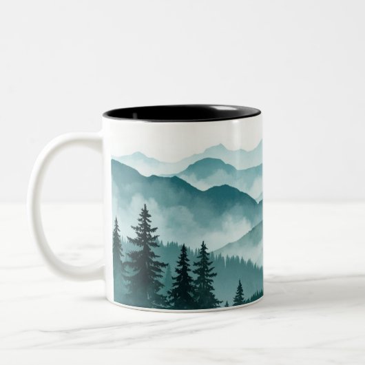 Misty Mountain Forest Landschaft Zweifarbige Tasse (Links)