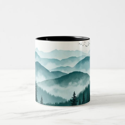 Misty Mountain Forest Landschaft Zweifarbige Tasse (Mittel)
