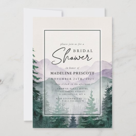 Misty Mountain Forest Script Brautparty Einladung (Vorderseite)