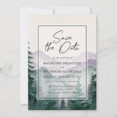 Misty Mountain Forest Script Save the Date Card Einladung (Vorderseite)