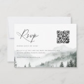 Misty Mountain Forest Wedding QR Code RSVP Karte (Vorderseite)