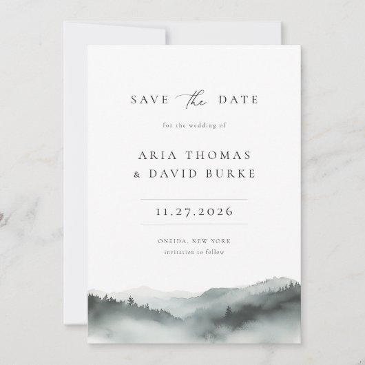 Misty Mountain Foto Wedding Save The Date (Vorderseite)