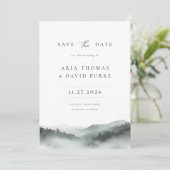 Misty Mountain Foto Wedding Save The Date (Stehend Vorderseite)