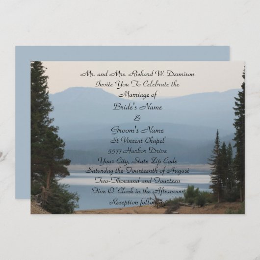 Misty Mountain Lake Wedding Einladung (Vorne/Hinten)