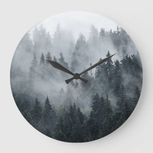 Misty Mountain Landschaft Vintager Stil Große Wanduhr