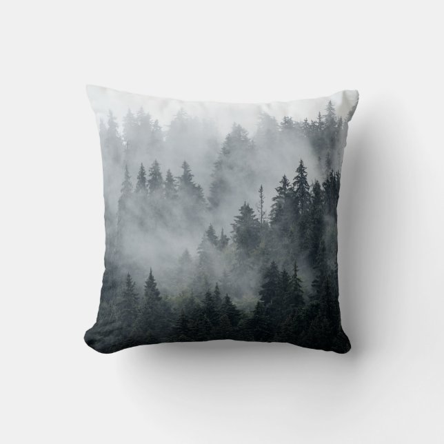 Misty Mountain Landschaft Vintager Stil Kissen (Vorderseite)