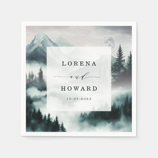 Misty Mountain Moon Pine Forest Wedding Napkins Serviette (Vorderseite)