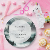 Misty Mountain Pine Forest Moon Wedding Pappteller (Party)