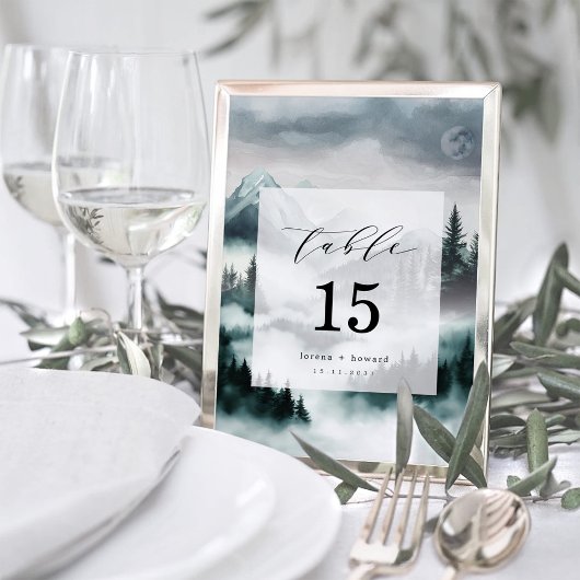 Misty Mountain Pine Forest Wedding Tischnummer