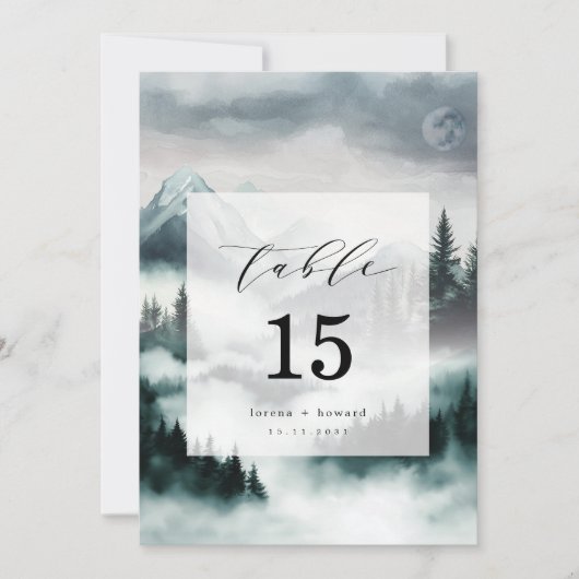 Misty Mountain Pine Forest Wedding Tischnummer (Vorderseite)