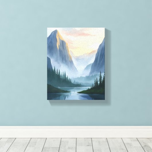 Misty Mountain Range Natur Wasserfarben Malerei Leinwanddruck (Insitu (Holzboden))