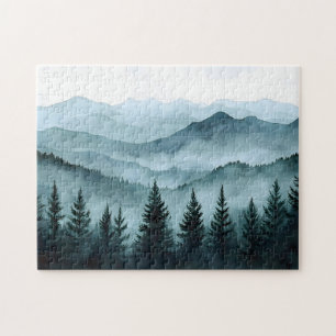 Misty Mountain Range Wasserfarbe Puzzle