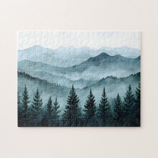 Misty Mountain Range Wasserfarbe Puzzle (Horizontal)