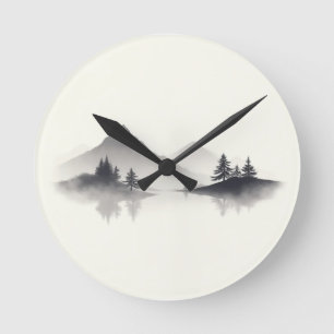 "Misty Mountain Reflections" Runde Wanduhr