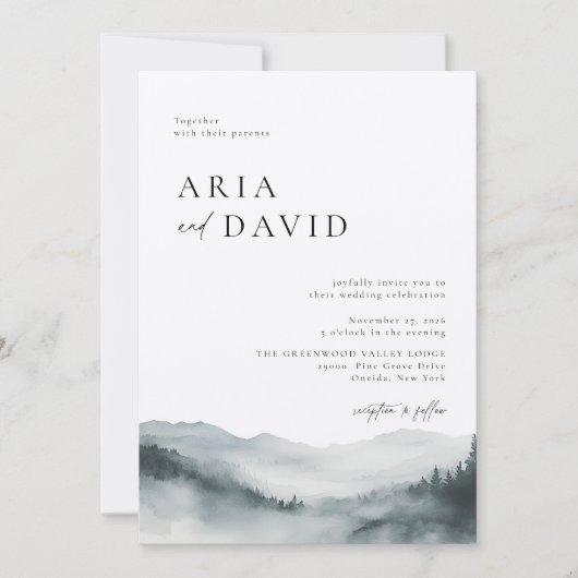 Misty Mountain Rustic Wedding Einladung (Vorderseite)