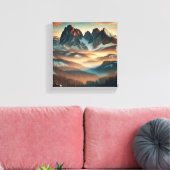 Misty Mountain Stretched Canvas Print Wall Art Leinwanddruck (Insitu (Wohnzimmer))