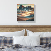 Misty Mountain Stretched Canvas Print Wall Art Leinwanddruck (Insitu (Schlafzimmer))