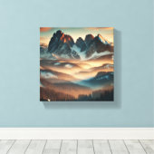 Misty Mountain Stretched Canvas Print Wall Art Leinwanddruck (Insitu (Holzboden))