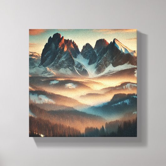 Misty Mountain Stretched Canvas Print Wall Art Leinwanddruck (Vorderseite)