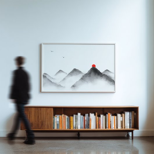 Misty Mountain Sunrise Art - Zen Landschaft Princi Fotodruck