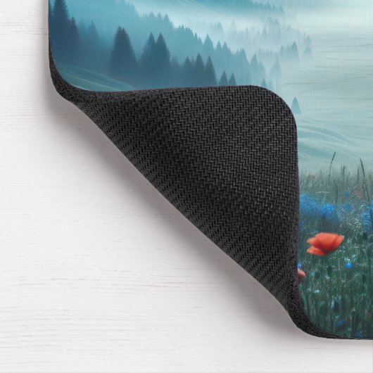 Misty Mountain Valley mit Wildblumen Mousepad (Ecke)