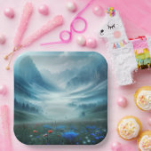 Misty Mountain Valley mit Wildblumen Pappteller (Party)