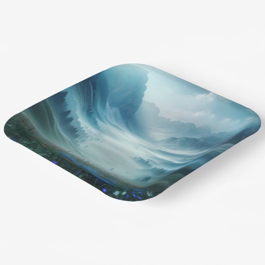 Misty Mountain Valley mit Wildblumen Pappteller (Gewinkelt)