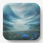 Misty Mountain Valley mit Wildblumen Pappteller (Vorderseite)
