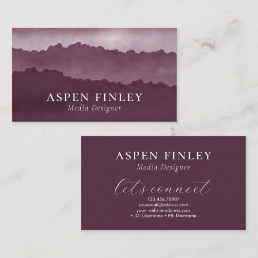 Misty Mountain Watercolor Dark Red Business Card Visitenkarte (Vorne/Hinten)