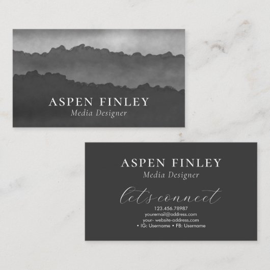 Misty Mountain Watercolor Gray Business Card Visitenkarte (Vorne/Hinten)
