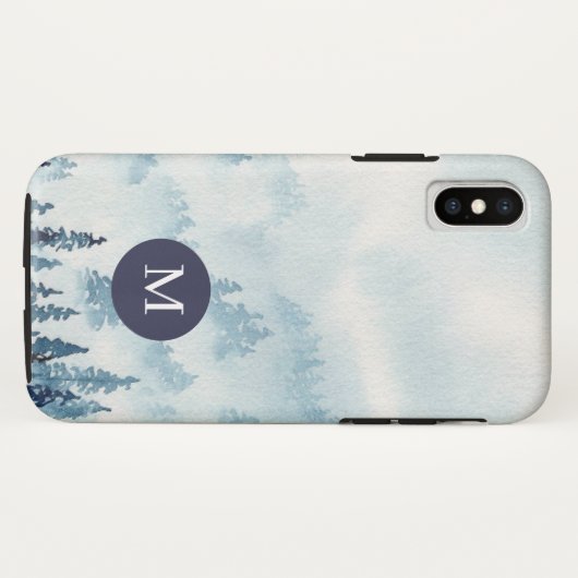 Misty Mountain Watercolor Monogram iPhone Case (Rückseite (Horizontal))