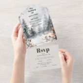 Misty Mountain Watercolor Winterwald Hochzeit All In One Einladung (Abreißen)