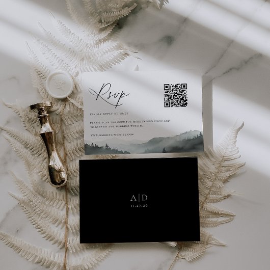 Misty Mountain Wedding QR Code RSVP Karte