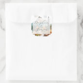 Misty Mountain Wedding Quadratischer Aufkleber (Tasche)