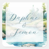 Misty Mountain Wedding Quadratischer Aufkleber (Vorderseite)