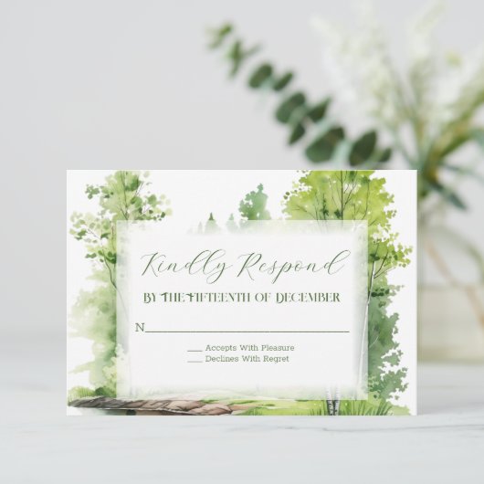 Misty Mountain Wedding RSVP Karte (Stehend Vorderseite)