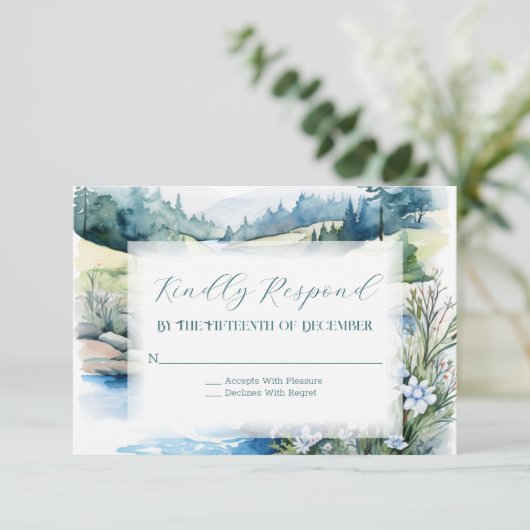 Misty Mountain Wedding RSVP Karte (Stehend Vorderseite)