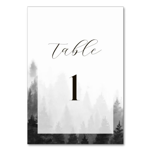 Misty Mountain Wedding Tischnummer (Vorderseite)